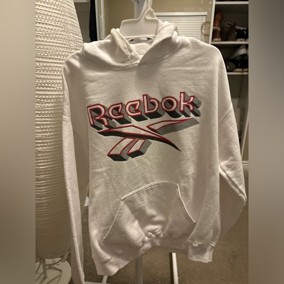 Men’s Medium White Vintage Graphic Print Activewear Medium Reebok Hoodie NWO - Picture 1 of 12